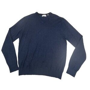 Toscano Firenze Merino Wool Blue Sweater V-Neck Men's Size L